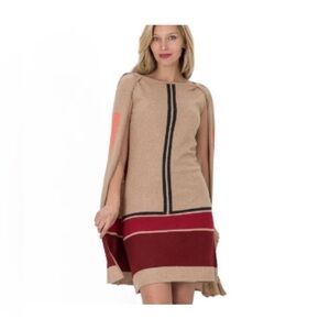 Vertigo Claudia cape sweaterdress  in tan with contrasting stripes. Medium